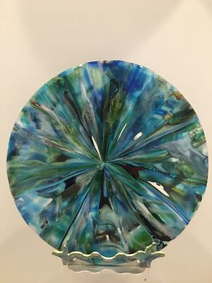 Vania Burton - Vania Burton. "Sploosh - Cliff Jumping at Kal Lake". Fused Glass.14"H x 14"W. $380 FMV.