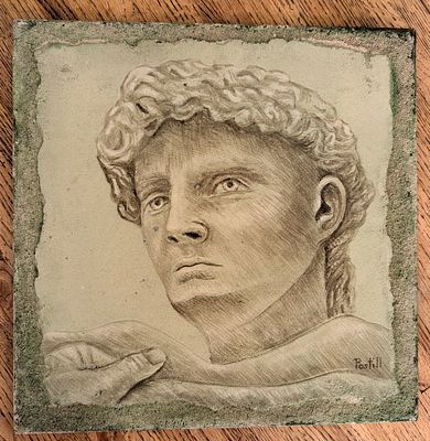 James Postill - James Postill. "David" Fresco on tile. 12"H x 12"W. $500 FMV. James Postill is a