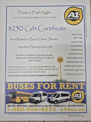 $250 Gift Certificate for Bus Rental or Bus & Driver Service from A1 Bus Ltd. Planning a group 