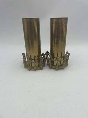 מיוחד - זוג פמוטים נחושת בתחתית חישוק עם רקדני הורה, חתום ביר ירושלים. מיוחד - זוג פמוטים נחושת 