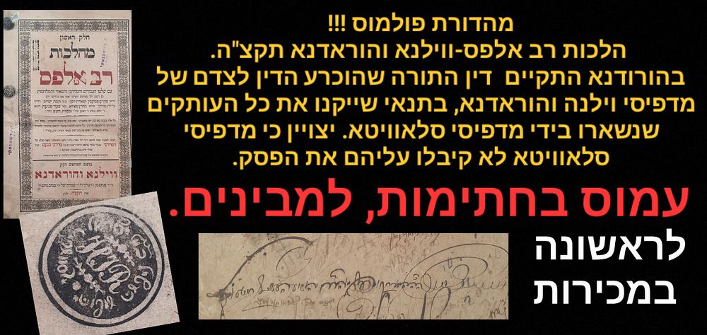 מהדורה פולמוסית. הלכות רב אלפס-ווילנא והוראדנא תקצ"ה
חלק א: ברכות, שבת, עירובין.
מהדורה זו 