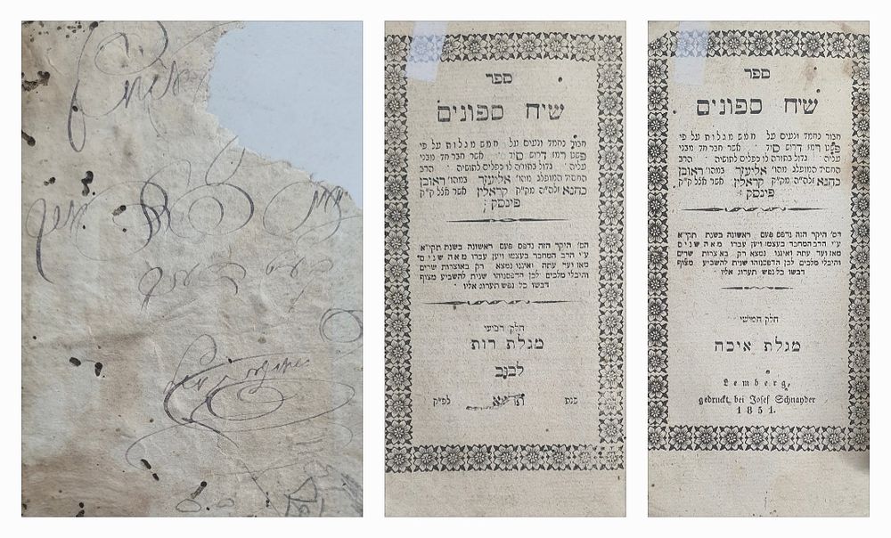 2 חלקי הספר שיח ספונים. על המגילות. מגילת איכה ומגלת רות. לבוב, תרי"א. מצב טוב- מעט בינוני. 