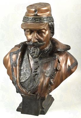 Zinc sculpture Emperor Napoleon III. B&uuml;ste Kaiser Napoleon III., Zink, Hohlgu&szlig;, bronziert, tls. 