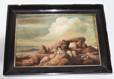 Painting about 1790-1840. &Ouml;lgem&auml;lde etwa 1790-1840, &Ouml;lfarbe auf Leinwand, auf Karton gezogen 