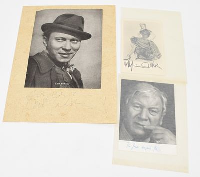 3 original signature international and german actors Marlene Dietrich, Sir Peter Ustinov and 