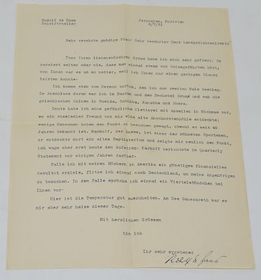 Autograph Rudolf de Haas, author ... "The Nugget". Haas, Rudolf de, Schriftsteller u. Mitglied 