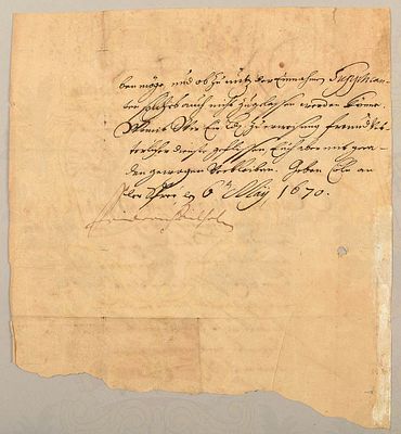 Autograph Frederick William, Elector of Brandenburg 1670. Friedrich Wilhelm Kurf&uuml;rst von 