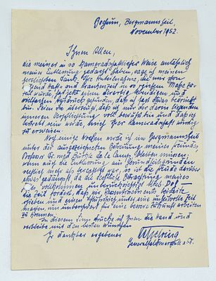 Autograph GFM Albert Kesselring 1952. Kesselring, Albert, Field Marshal (1885-1960), handwritten 