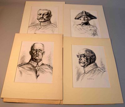 4 pen drawings militaria portraits. 4 pen drawings Militaria Portraits, Frederick II, Bismarck 