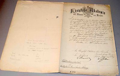 Patent Acedemy of Arts Berlin 1883. Collations Patent Academy of Arts Berlin 1883, for architect 