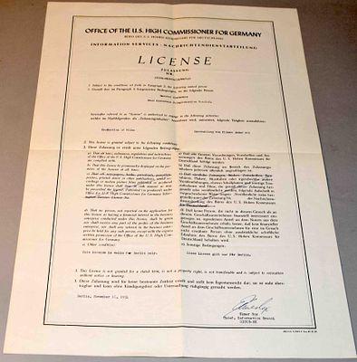 Certificate for Film Productions Berlin 1954. Approval for film productions Berlin 1954, for 