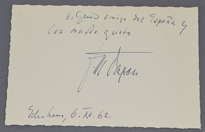 Autograph Franz von Papen. Franz von Papen (1879-1969), dedication card Spanish text "Friend of 