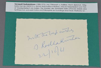 Autograph Sarvepalli Radhakrishnan. Sarvepalli Radhakrishnan (1888-1975), Indian philosopher and 