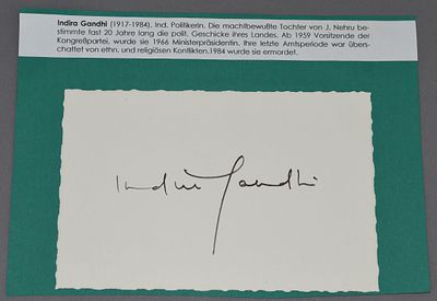 Autograph Indira Ghandi. Indira Gandhi (1917-1984), Indian politician, Prime Minister of India 