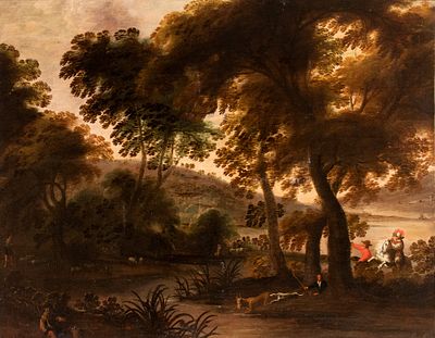 Artista olandese, prima met&agrave; XVII secolo - Oil on canvas cm. 124x161. Framed Il paesaggio boschivo 