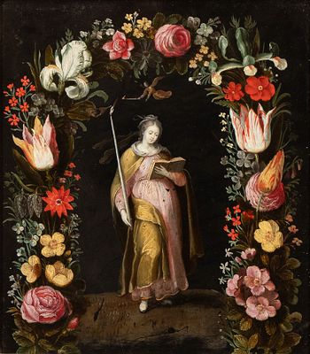 Artista fiammingo attivo in Italia, prima met&agrave; XVII secolo - Oil on slate cm. 26x23,5. Framed 