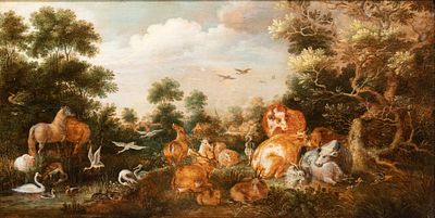 Jan van Kessel il Vecchio (Anversa, 1626 - 1679) Sphere of - Oil on canvas cm. 46,5x91. Framed 