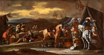 Pieter van Bloemen Lo Stendardo (Anversa, 1657 - Anversa, 1720) Sphere of - Oil on canvas cm. 55 