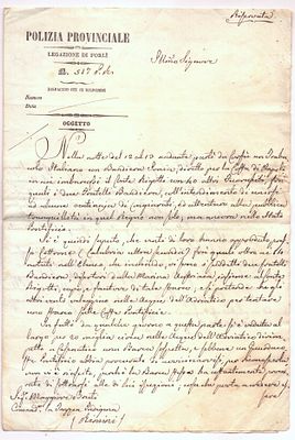[Risorgimento] Lettera di quattro fogli, datata 28 giugno 1844, relativa a sospetti di uno 