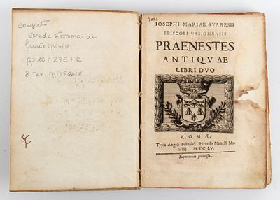 SUARESII Iosephi Mariae episcopi Vasionensis Praenestes antiquae. Libri duo. Romae, typis Angeli 