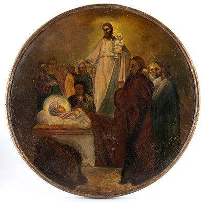 Artista anonimo, XVIII - XIX secolo - Diameter x depth: 54 x 3.5 cm In the center of the 