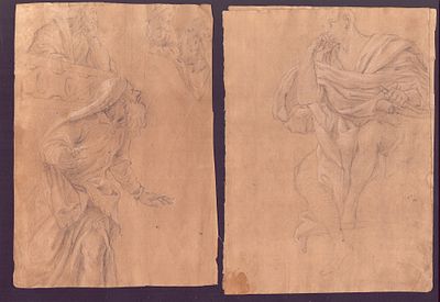 Studi figurativi, scuola emiliana del XVIII secolo. Lotto di quattro fogli. Matita e biacca su 
