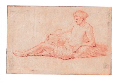 Studio per una figura maschile seduta, scuola ligure del XVIII secolo. Sanguigna su carta 