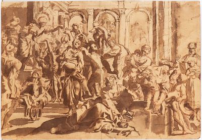 Guido Reni (Bologna , 1575 - 1642) Da - Inchiostro bruno, penna e acquerello su carta vergata con 
