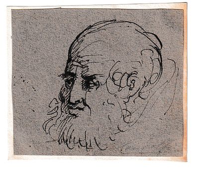 Varii studi di teste. Lotto di cinque disegni: 
Studi di quattro teste 
Penna, inchiostro 