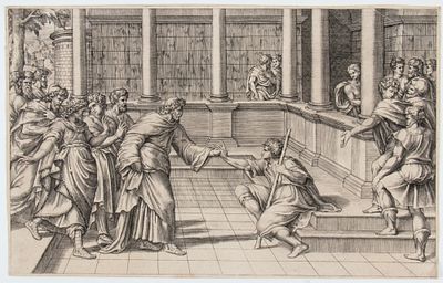 Marcantonio Raimondi (1534) Scuola di - Acquaforte e bulino, 283 &times; 453 mm. Bartsch V.22.15. 
Molto 