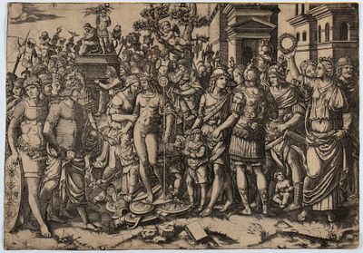 Marcantonio Raimondi (1534) copia da - Bulino, 340 &times; 492 mm. Bartsch XIV.173.213; Delaborde 171. 
