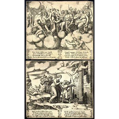 Maestro del Dado (1530) - Lotto di due incisioni dalla serie con la storia di Amore e Psiche. 