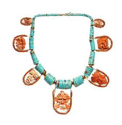 GERARDO SACCO &copy; (Crotone, 1940) - featuring one strand of graduated turquoise discs separated by 