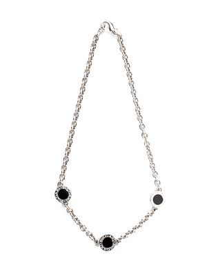 BULGARI - 18k white god dolo chain and geometric elemets with onyx inlay. Signed BULGARI. 