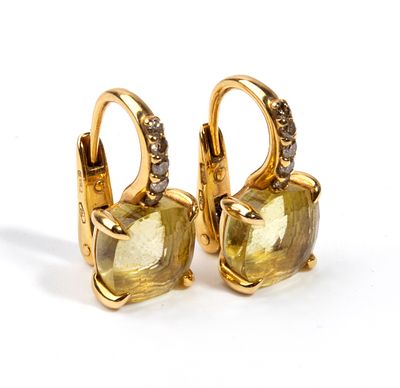 POMELLATO - 18k yellow gold, set with quartz surmounted by diamonds. Signed "POMELLATO". 