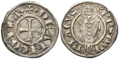 ANCONA. Repubblica (XIII-XIV secc.). Grosso agontano; Ag (2,42 g; 21,4 mm). DE ANCONA Croce 