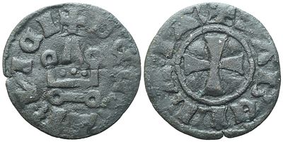 AVELLA. Niccol&ograve; Ianvella Conte di Sant'Angelo dei Lombardi (post 1380). Denaro tornese; 