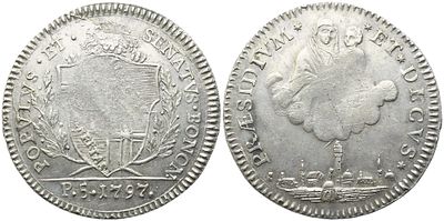 BOLOGNA. Governo Popolare (1796-1797). Mezzo Scudo 1797; Ag (14,20 g; 35,5 mm). Variante con 