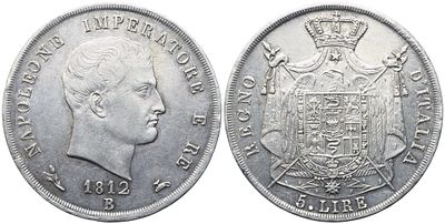 BOLOGNA. Regno d'Italia. Napoleone I (1805-1814). 5 lire 1812; Ag (25 g; 38 mm). NAPOLEONE 