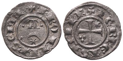 BRINDISI. Federico II (1197-1250). Mezzo denaro; Mi (0,39 g; 13,8 mm). F ROM IP SEMP A su 