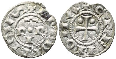 CREMONA. Comune (1155-1330). Mezzanino; Mi (0,65 g; 15,7 mm). Lettere P R / I abbreviate. Rv. 