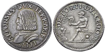 FERRARA. Alfonso I d'Este (1505-1534). Testone; Ag (9,66 g; 28,75 mm). ALFONSVS DVX FERRARIE III 