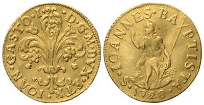 FIRENZE. Granducato di Toscana. Gian Gastone de' Medici (1723 - 1737). Fiorino 1728; Au (3,22 