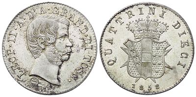 FIRENZE. Granducato di Toscana. Leopoldo II di Lorena (1824-1859). 10 Quattrini 1858; Mi (1,98 