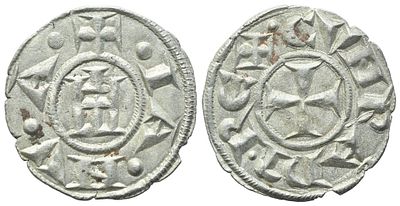 GENOVA. Repubblica. Denaro, c. 1139-1339; Ag (0,68 g; 14,8 mm). IA NV A Castello. Rv. CVNRAD7 