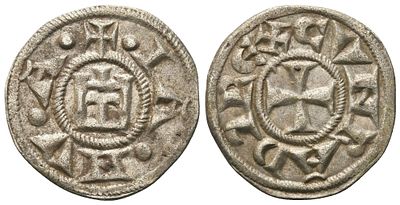 GENOVA. Repubblica. Denaro, c. 1139-1339; Ag (0,82 g; 15,7 mm). IA NV A Castello. Rv. CVNRAD7 