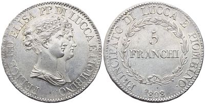 LUCCA. Principato di Lucca e Piombino. Elisa Bonaparte e Felice Baciocchi (1805-1814). 5 