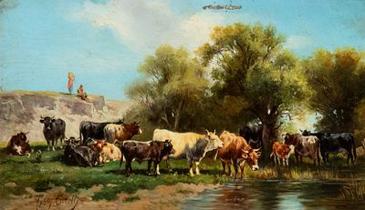 CONSALVO CARELLI (Napoli 1818 - 1900), Grazing herds - CONSALVO CARELLI (Napoli 1818 - 1900) 