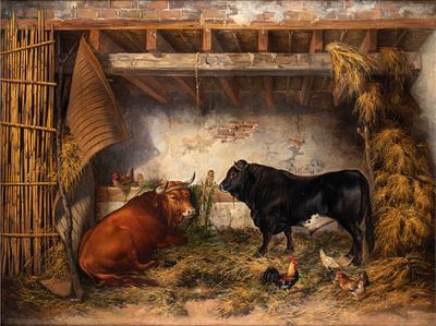 ANONIMO, Scene with oxen - ANONIMO Scene with oxen Oil on canvas 66 x 90 cm Good condition, framed 