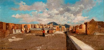 GIUSEPPE LAEZZA (Napoli 1835 - 1905), Landscape with the ruins of Pompeii - GIUSEPPE LAEZZA 